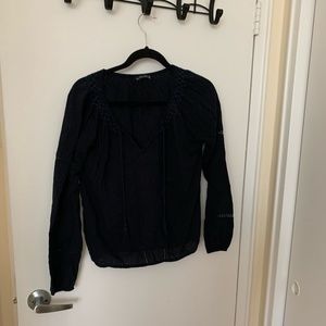 Bohemian Embroidered Navy Blue Blouse